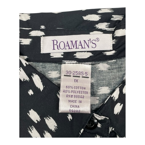 Roman’s Blouse Size 1X Black White Long Sleeves button down with collar - Picture 3 of 10